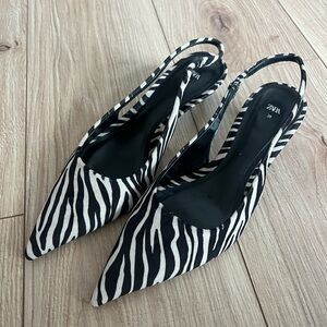 Zara Black and White Zebra Print Women's Slingback Shoes